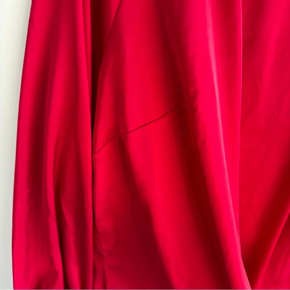 ELOQUII Satin Blouse Size 16 Balloon Sleeve Tie Back Red Holiday Party Top Plus - Picture 9 of 16